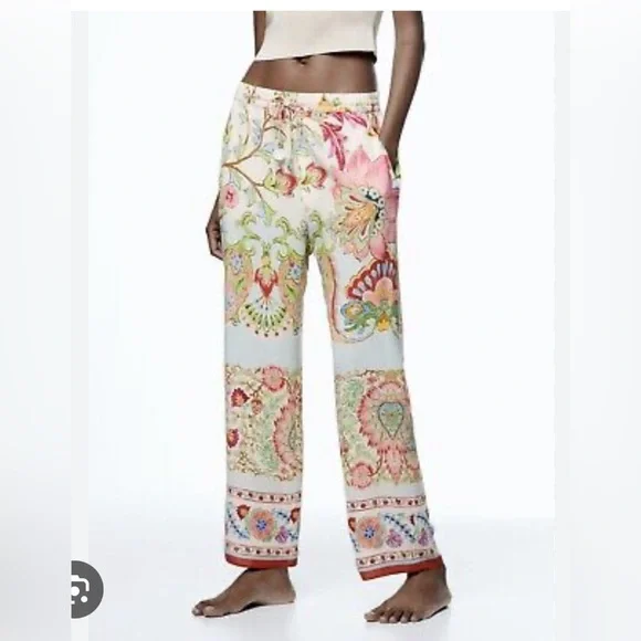 Zara Printed Pijama Style Pants. New.with Tags. - Picture 4 of 7